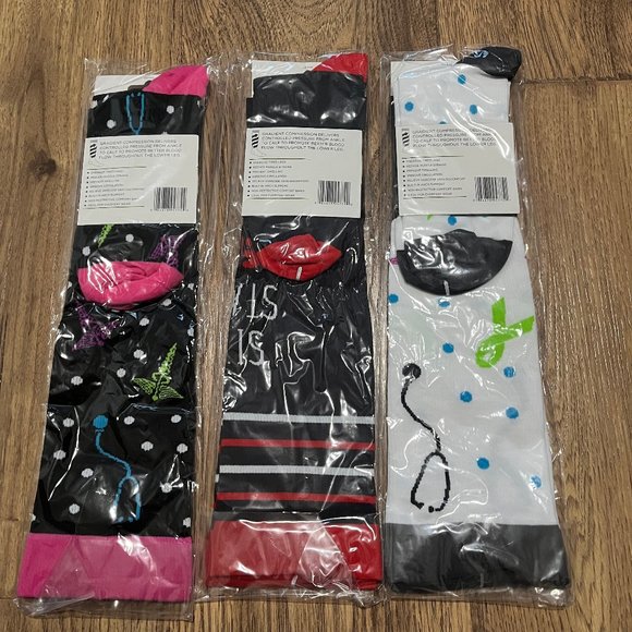 Size XL Nurse Nurses Medical Themed Light Compression Socks Lot Of 3 - Picture 2 of 3